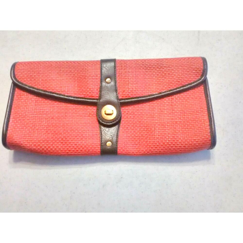 Clutch Handbag by Avenue Faux Leather Accents Twist Clasp Basketweave
